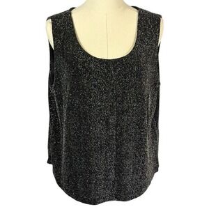 Xscape‎ by Lawrence Kurtz Black & Silver Glitter Cropped Tank (Size 2X)
